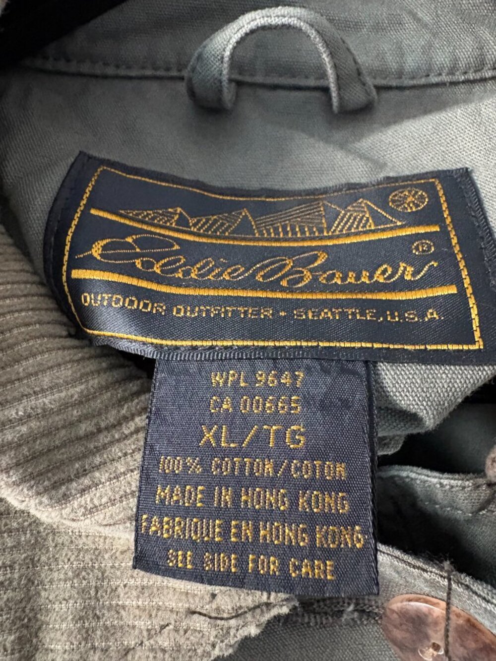 Vintage Eddie Bauer women's olive canvas corduroy duster chore coat barn jacket - Picture 4 of 4
